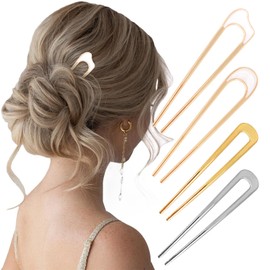 CURASA French Hair Pin, 4pcs Gold & Silver Metal U Shaped Hair Pins for Women, Vintage Hair Accessories for Thick Long Hair