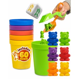 Skoolzy Counting Bears Set - 70 Pc Color Sorting Sensory Toys for Toddlers 3-4 - Montessori Toys for 3 Year Old - Autism Toys for Toddlers 3-4 - Color Sorting Toys for Toddlers Learning + Education