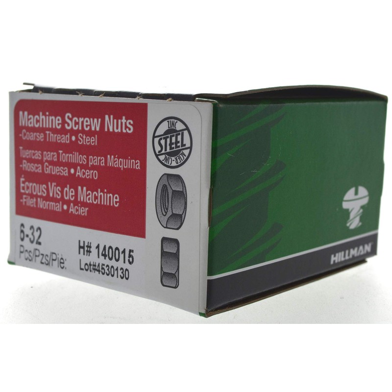 Hillman 140015 Hex Machine Screw Nut, 6-Inch by 32-Inch, 100-Pack