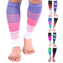 Doc Miller Manga de Compresión Para Pantorrillas (1 par) 20-30 mmHg Medias de Compresión Mangas Para Ejercicio, Recuperación, Dolor, Varices y Calambres en Piernas (Violeta Rosa Blanco, 3X-Grande)