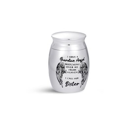 FGT Small Mini Urn for Ashes Sister Women Girls Family I Have A Guardian Angel From Heaven Cremation Memorial Keepsake Stainless Steel