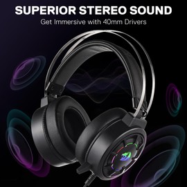 Redragon H314 RGB Gaming Headset - Wired Computer Headset with 40mm Drivers, USB Connection, Lightweight Design, and Soft PU Leather Ear Cushions for Ultimate Comfort