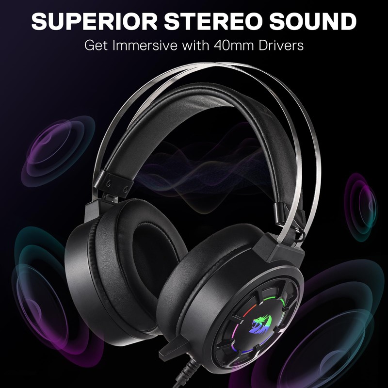 Redragon H314 RGB Gaming Headset - Wired Computer Headset with