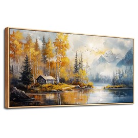ZUITINGHUA Wood Framed Canvas Wall Art For Living Room Large Wall Decor For Office Bedroom Decorations Autumn Landscape Lake Scenery Painting Wall Pictures Artwork Aesthetic Home Decor 30x60 In