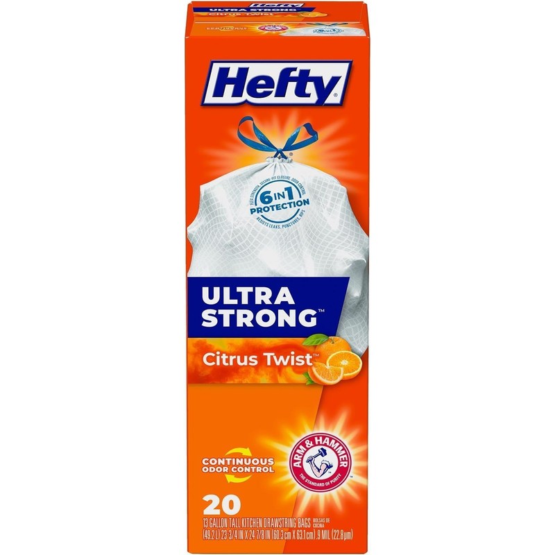 Hefty Ultra Strong Tall Kitchen Trash Bags, Citrus Twist, 13