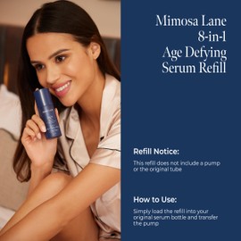 Mimosa Lane 8-in-1 Age Defying Serum REFILL, Hydrating Gradual Self-Tanning for Face, with Anti-Aging Hyaluronic Acid and Vitamin B, C, E, Sunless Tanner, Fragrance-Free, Vegan, 1 oz, Dark