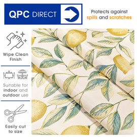 QPC Direct Leafy Lemons PVC Oilcloth Table Cover Vinyl Tablecloth (140 x 200cm)