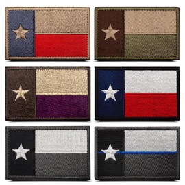 6 Pcs Bundle Tactical Texas Flag Patch USA American Texas State Star Patch Embroidery Uniform Emblem Patches with Hook and Loop Fastener for Backpacks Caps Hats Jackets Coats Clothes