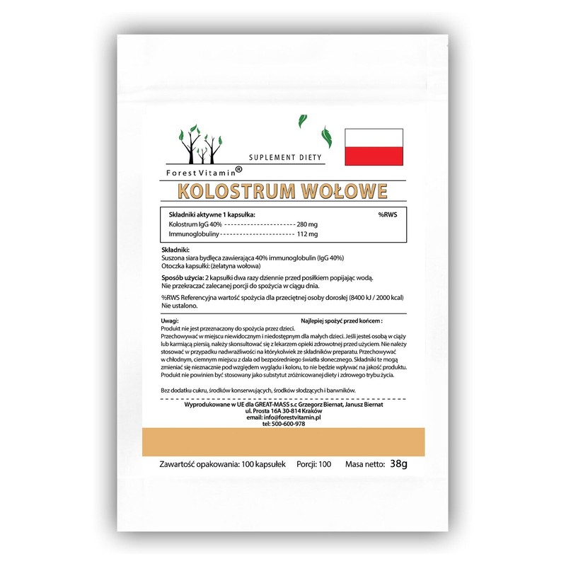 COLOSTRUM Forest Vitamin Colostrum Bovines IgG 40% 280mg 100 Capsules