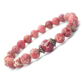 Damenarmband aus roten kaiserlichen Jaspisperlen und antiken tibetischen Bronzeperlen