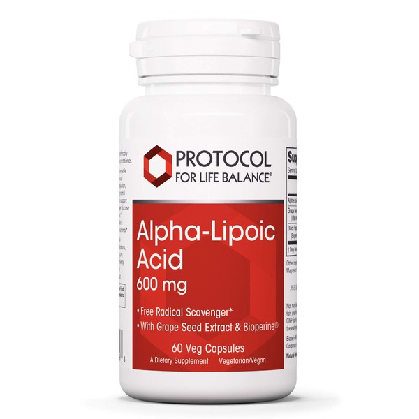 Protocol Alpha Lipoic Acid 600mg - Grape Seed Extract and Bioperine - 60 Veg Caps