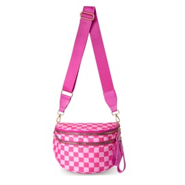 TKWEO Checkered Crossbody Bag for Women Fanny Packs Shoulder Bum Bag Hobo Purses Handbags for Travel (Rose Red)
