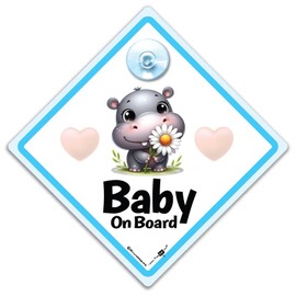 Baby On Board Sign Blue Hippo, Cute Hippo Baby on Board, Hippo Baby on Board, Grandchild on Board Sign, Baby Car Sign to Leave Other Road Users a Child in the Car
