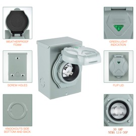 Miady 30 Amp Generator Power Inlet Box, L14-30P, 125/250 Volt, for Generators Up to 7500 Watts, Weatherproof, ETL Listed