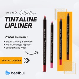 Bissú Tintaline Lipliner - 14 Vivid Colors, High-Coverage, Waterproof, Long-Lasting Pigmentation, Creamy. 1.2 gmrs (Burgundy)