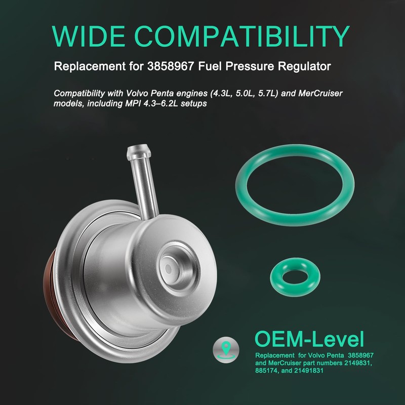 Fuel Pressure Regulator for Volvo Penta and Mercruiser 4.3, 5.0,