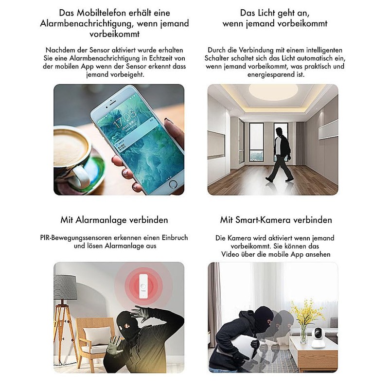 Luminea Home Control Motion Sensor: WiFi Indoor Motion Sensor for