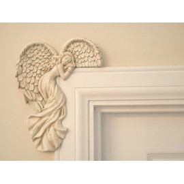 Marco Paul Modern Stone Angel Wings Door Frame Garden Ornament - Vintage Shabby Chic Style Resin Left Angle Wall Sculpture - Outdoor Christmas Decorations Wall Art for Garden, Weddings, Home Decor