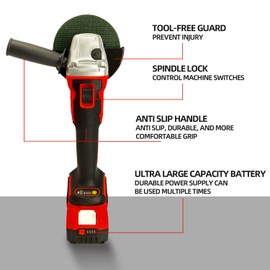 DOGTOOTH 21V 4-1/2'' Brushless Cordless Angle Grinder Kit, Max 10000 RPM, Compatible with Makita 18V Battery, 1 * 4.0 Ah Battery, Charger, 4 Cutting&Grinding Discs and Carry Case