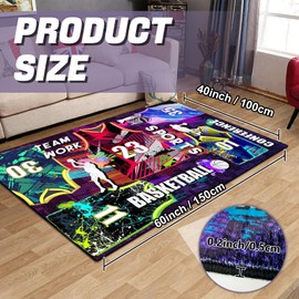 Basketball Non-Slip Area Rugs, Sports Jersey Colorful Graffiti Basketball Carpet, 60”x40” Low-Pile Mat Floor Carpet for Men Boys, Modern Cool Home Bedroom Living Room Decor