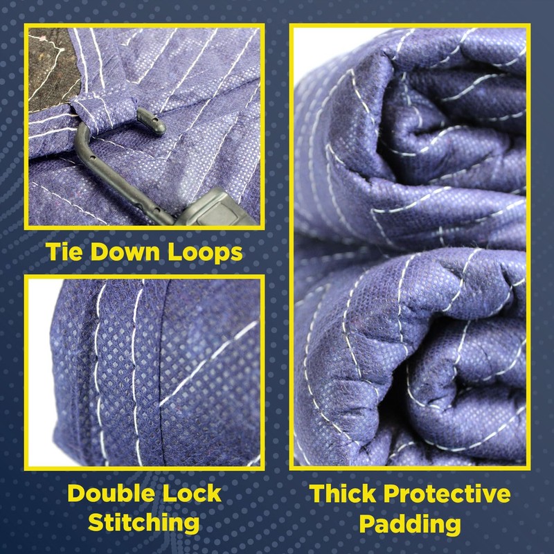 PackRite Deluxe Moving Blanket Pad, Quilted Blue 72"x80" 3 Pack