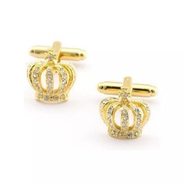 Unbranded Gold Plated Gold King Crown w/ Rhinestones Dress Shirt 1 Pair Cufflinks