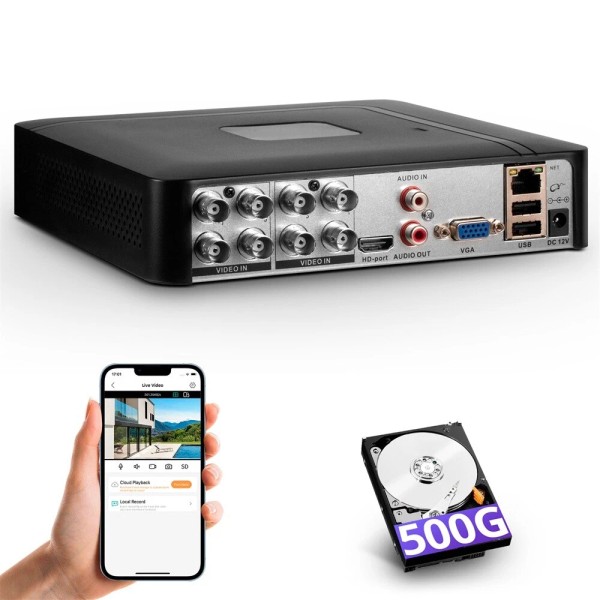KERUI H.265+ 1080P CCTV DVR 8CH 4-in-1 Surveillance w/ 500GB