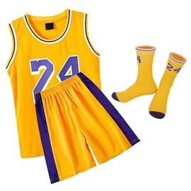 Youth #24 Basketball Jerseys Basketball Sports Training Uniform Basketball Jersey Set Gift for Kids Girls Boys Fans (Yellow, XX-Large)