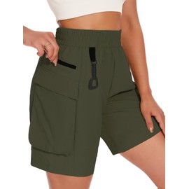 VUTRU Women's Hiking Cargo Shorts 6.7" Quick Dry Athletic Shorts Lightweight Outdoor Running Shorts with Pockets Green