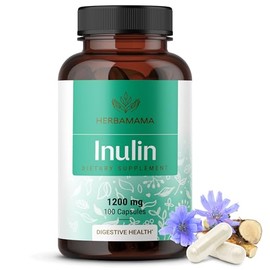 HERBAMAMA Cápsulas de inulina en polvo de 1200 mg apoyo digestivo y limpieza intestinal con fibra prebiótica de inulina. Suplemento vegano y sin OMG  