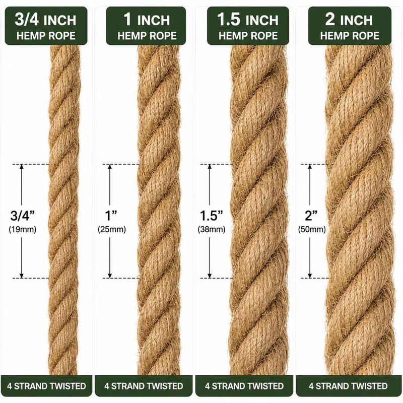 Natural Hemp Rope - 2 Inch x 50 Feet -