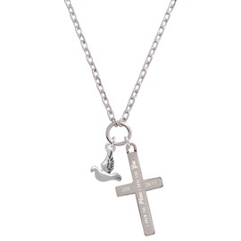 Delight Jewelry Silvertone 2-D Small Dove I Have Plans for You Engraved Cross Zoey Necklace, 28"
