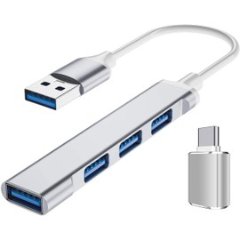 USB Hub 4 Port with USB C to USB Adapter,USB Hub 3.0, USB Hub 2.0, USB Expander Hub for Laptop, Mini Extensions, Ultra Slim Portable Data Hub Applicable for iMac Pro, MacBook Air Notebook PC Silver