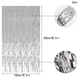 CCINEE Foil Fringe Backdrop Curtain Silver Metallic Tinsel Decorative Door Curtain for Birthday Party Favor,Pack of 2