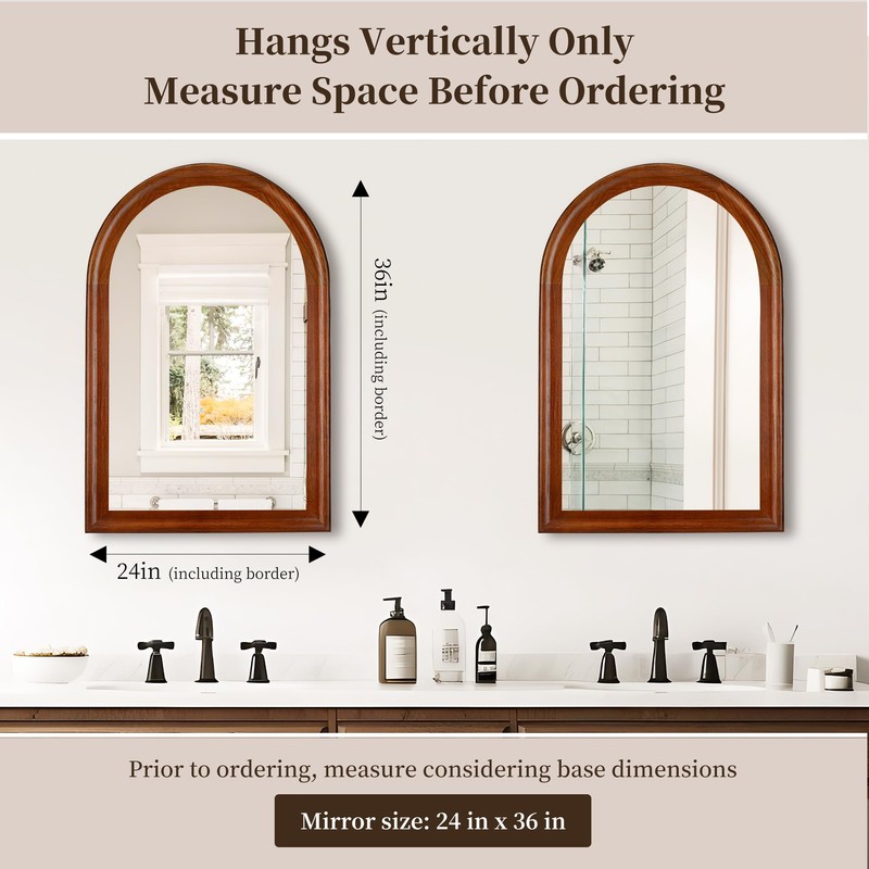 Tanmicoshomy Wood Bathroom Mirror 24x36 Inch,Rustic Wall Mirrors with Shatter-Proof