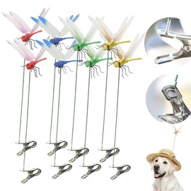 UGpine 8 PCS Fake Dragonfly Clips, 3D Outdoor Simulation Dragonfly Clip, Natural Organic Concept Insert Pole Clip, Gardening Decoration Insert Plaque Patio Garden Decoration