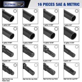 PlatinumEdge Lug Nut Key Set, 16 Pieces SAE & Metric Wheel Lock Removal Tool Kit, Cr-Mo Steel