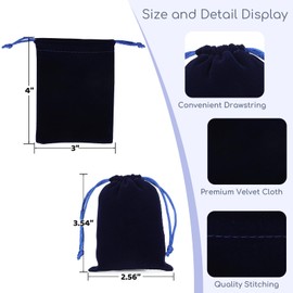 Tapleap Dice Bag, Blue Velvet Coin Purse, 3x4 inches Drawstring Pouch, For Wrapping Mini Gift, Jewelry, Bracelet(12 Pcs)