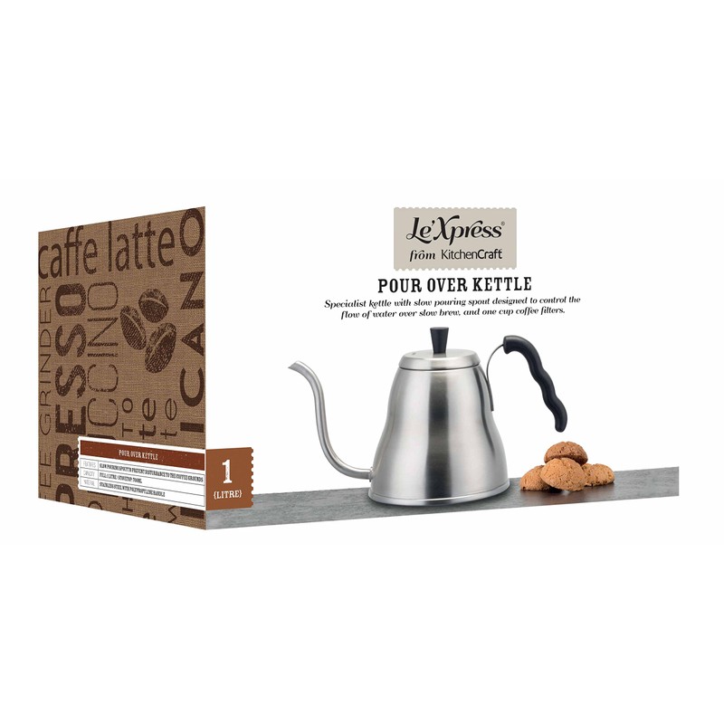 KitchenCraft Le'Xpress Stainless Steel Pour-Over Coffee Kettle with Long Spout,