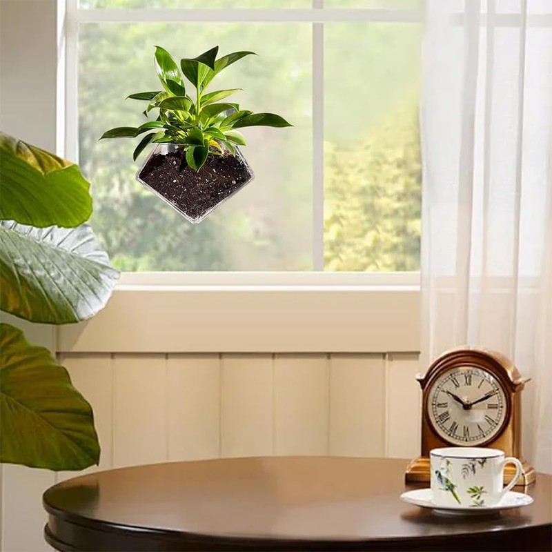 NYGHMY 1 Pcs Diamond Shape Acrylic Window Planter - Transparent