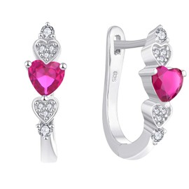 YL Hoop Earrings 925 Sterling Silver with 12 Birthstone Cubic Zirconia U Shape Huggie Earrings for Women, Silver, Ruby
