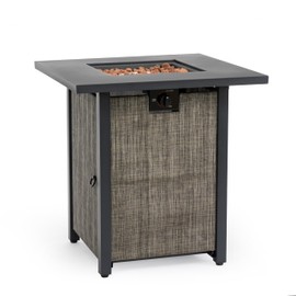 Senjoys 28'' Propane Fire Pit Table, 50,000 BTU Steel Gas FirePit for Outdoor, Fire Table with Lid, Add Warmth & Ambience to Gatherings and Parties On Patio Deck Garden Backyard, Grey.