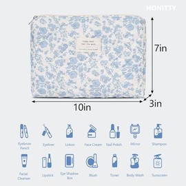 Bolsa de maquillaje, bolsa de maquillaje acolchada, bolsa de cosméticos floral grande para mujer, juego de bolsas de maquillaje de algodón, bolsa de a