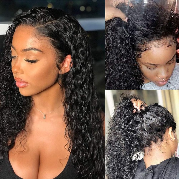 Pizazz 13x4 Lace Front Human Hair Wigs 9A Grade 150% Density Brazilian Deep Wave Lace Front Wig with Baby Hair Pre Plucked Natural Hairline Wigs for Black Women (24'')