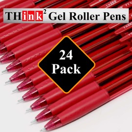 THINK2MASTER [24 Pens - Red Ink Think2 0.7mm Precision Tip Gel Pens. (24 Red) Fine Point Small Rollerball Pens with Smooth Quick Drying Ink.