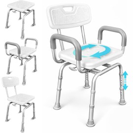 Vive Swivel Shower Chair for Inside Shower - Seat for Elderly, Disabled, Adults, Seniors - 360° Rotating, Narrow & Height Adjustable - Tub Bench Stool for Bathroom Mobility with Removable Back & Arms