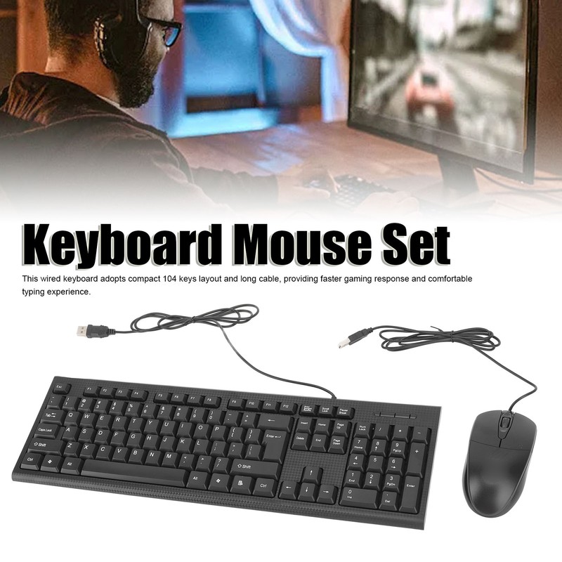 Keyboard and Mouse Combo Black Waterproof 104 Keys Anti Slip