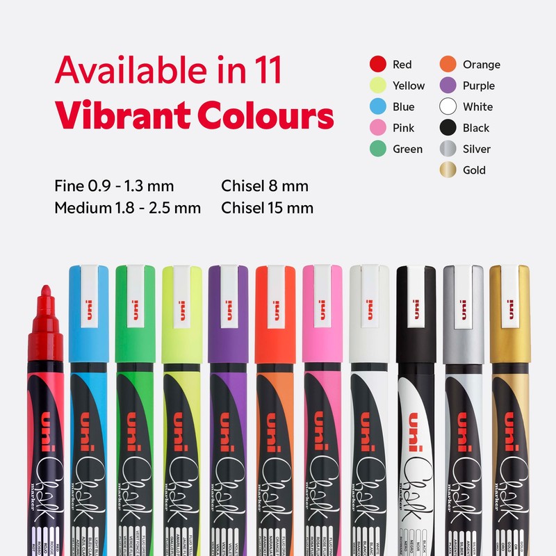 uni-ball Chalk Marker, Medium Bullet Tip, Assorted Colours (9-Pack)