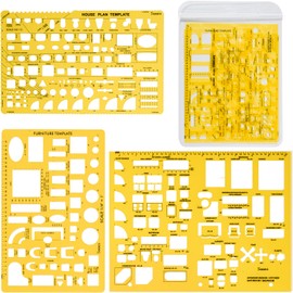 Sooez Architectural Templates, House Plan Template, Interior Design Template, Furniture Template, Drawing Template Kit, Drafting Tools and Supplies, Template Architecture Kit, Set of 3, Yellow
