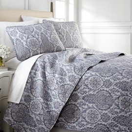 Southshore Fine Living, Inc. Oversized Full/Queen Paisley Bedding Quilt, Soft Coverlet Microfiber Quilt, Lightweight Bed Set with 2 Quilted Pillow Shams, Boho Bedspreads Queen Size, Grey Paisley